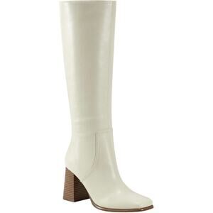 Marc Fisher Women Dacea Block Heel Riding Boots Size US 8.5M Ivory White Leather